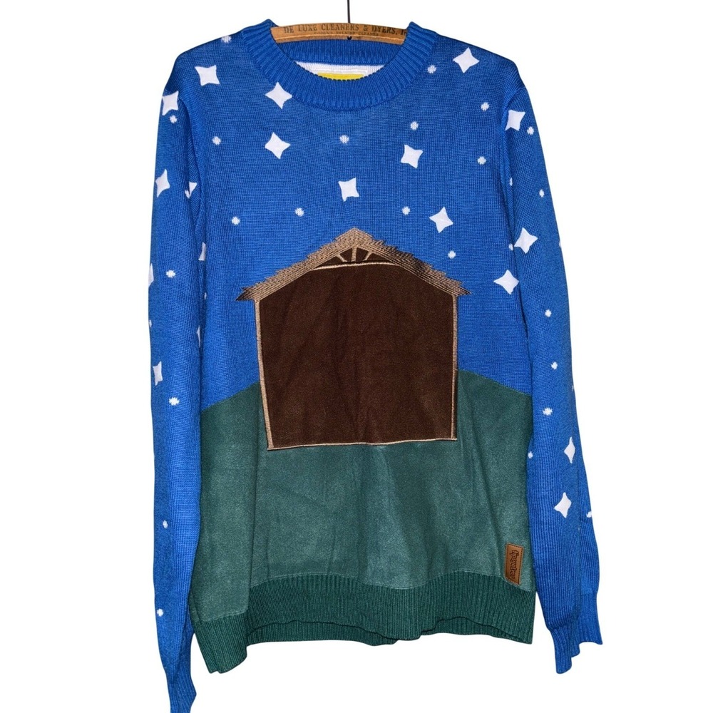 Tipsy Elves Mens L Nativity Scene Christmas‎ Sweater Starry Night Felt area